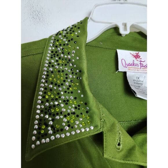 Quacker Factory Green w/Studded Detail Cotton Button Up Jacket size 1X - Picture 6 of 9